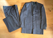 Herrenanzug Jacket Stekragen + Hose Seide grau gestreift maßgeschneidert 52/54