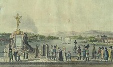 DRESDEN - Augustusbrücke - kolorierte Umrissradierung