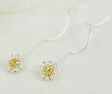 925 Silber Ohrhänger Damen Durchzieher lang Kette Blumen Ohrringe Ohrschmuck