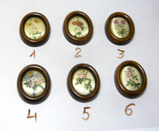 Miniature 6 Wandbilder Seide Motiv Blumen ovale Kunststoff Rachmen Italy