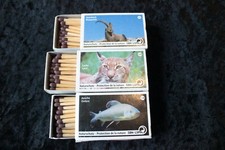 3er seltene alte Streichholzschachteln Zündholzschachtel Tierschutz TIERE Luchs