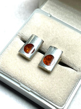 Massive 925 Silber Design Ohrstecker modern mit Bernstein sehr gepflegt Juwelier