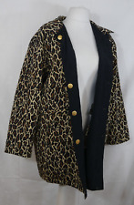 ELEGANCE PARIS 100% SEIDE Lange Luxus Wende-Jacke Schwarz + Leopard Größe 48 TOP