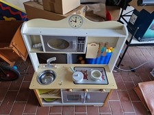 Kinderküche Spielküche mit Elektroherd, Mikrowelle, Spüle Wasserhahn Holz