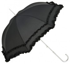 Regenschirm Stockschirm Rüschen Damen Automatiköffnung Vintage Trauer Gothic