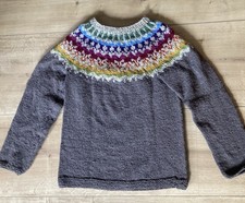 Islandpullover, handgestrickt, 100% Schafwolle S/M Wolle Graubraun Bunt Norweger