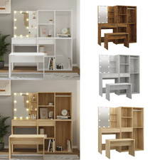 Schminktisch-Set Schminktisch Frisiertisch Kosmetikspiegel mit LED Holzwerkstoff