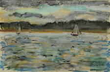 Curt Ziegra 1878-1946 Partenkirchen / Farbkreiden / Segelboote auf See / Gauting