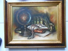 Ölgemalde F.K. Thauer - Stilleben GLOBUS UND BÜCHER