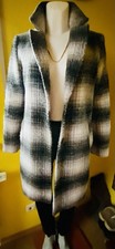 Herbstmantel Wollmantel Knielang S 36-38 Grau-Schwarz Wolle Walk Gefüttert