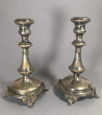 Paar Biedermeier Kerzenhalter Kerzenleuchter Versilbert 19. Jahrhundert