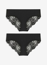 2 Stück Hipster-Slips Gr. 48/50 Schwarz Damenslip Panty Unterhose Neu*