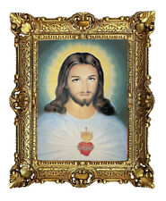 Gemälde Wandbild Gott Jesus Christus Herz Wand Bild mit Rahmen BAROCK 56x46