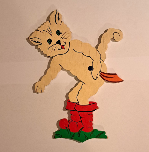 Bemalte holzfigur katze mit - bemalte,