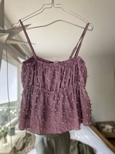 H&M Top Flieder lila Puff S 36 Damen neu Trägertop Crop Shirt