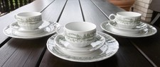 3 Stück Kaffeeservice Gedecke 3-teilig = 9 Teile "Schönwald" Germany / Weiß-Grün