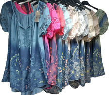 Tunika Damen Shirt Bluse Kurzarm Häkelspitze Italy A-Linie Shirts  40 42 44  #31