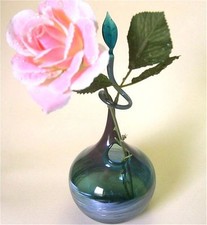 Rosenvase Lauscha irisiert-grün silbergranulat verdreht Vase für Rosen Qualität