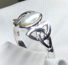 Perlen Ring 925 Silber Gr. 18,8 (59) Navette "Keltischer Knoten" UNENDLICHKEIT