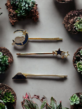 Haarspangen 3er Set Sailor Moon inspiriert Golden Blau Weiße Katze im Mond Stern