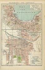 Valparaiso und Santiago Chile Stadtplan El Puerto Zollwache Brockhaus 0303