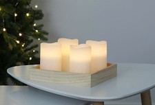 4x LED Wachskerzen für Adventskranz 7,5x12,5cm Stumpenkerze Timer creme