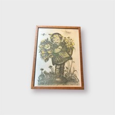 M.I. Hummel Wandbild Bild Hummelfigur Zeichnung Druck Mädchen Blumen 31,5x23,5cm