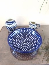 3 x Boleslawiec Bunzlau Keramik  große Schale, Vase,  Kännchen 