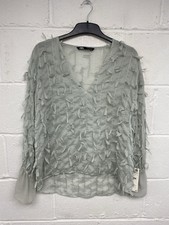 Zara Pastellgrün V-Ausschnitt Chiffon Fransen Detail Lange Rüschenärmel UKS PD