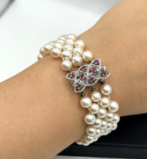 Geflochtenes Perlenarmband mit 585 Gold-Schließe und Rubinen – Vintage JKa