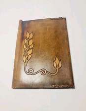 Vintage Carved & Tooled Brown Genuine Leather Book Cover/Folder ~ 7"x10"