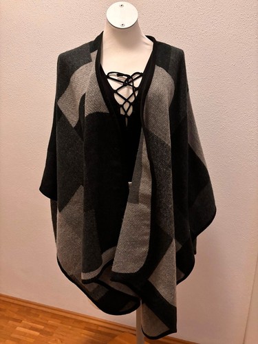 Poncho grau schwarz warm - grau-schwarz,