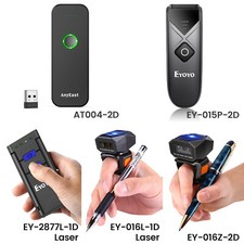 2D USB Handheld Scanner & 1D Laser/QR Code Wireless Bluetooth Barcode Scanner PC