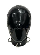 Gummi Latex Haube mit abnehmbarer Augenbinde und Mundbedeckung