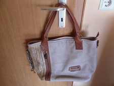 Tasche Schultertasche Shopper beige/cognac Lochmuster Kettenanhänger TOP