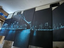 New York Vlies Leinwandbild 5 tlg Wandbilder XXL City Stadt NYC Nacht Wand Bild