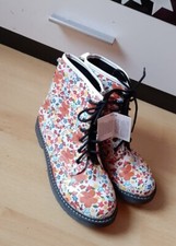 Stiefelboots Schnürboots Blumenmuster Stiefel Frühling Sommer Bunt Weiß Gr. 37