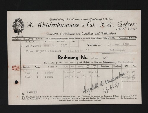 Gefrees rechnung 1951 h - 1951,,