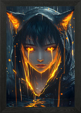 Feuer Anime Mädchen gerahmtes
