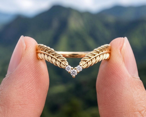 Leaf vine chevron ring - ring, natur