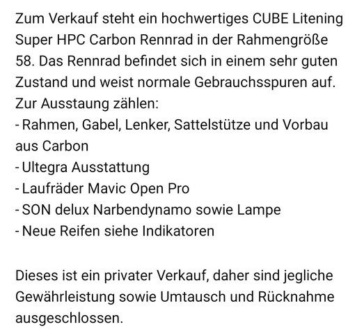Rennrad cube litening super - litening,