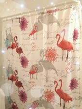 Duschvorhang Motiv Flamingo- 2 Teile + 24 Haken , Badaustattung, Camping, Garten