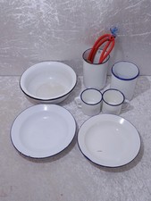 7 tlg. Konvolut Emaille Design Becher Schüssel Teller Irrigator - Vintage