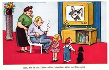 Familie, Fernseher, "Brauchst nicht ins Kino gehen", Humor, ca. 40er/50er Jahre