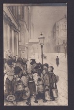 Ansichtskarte Künstlerkarte Menschen bei Essenausgabe Wintertag