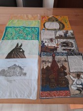 Vintage - 8 Stoff-Taschentücher - teilweise mit urigen Rezepten