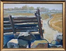 ANONYMER MALER EXPRESSIVE LANDSCHAFT MIT WEG HOLZZAUN STEINE BÄUME FELDER