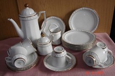 WINTERLING RÖSLAU PORZELLAN KAFFEE/TEE SERVICE 6 PERS. GOLD/ROSE/WEISS w. NEU