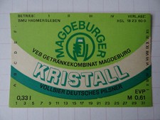 1 DDR-Bier-Etikette Kristall- VEB-GK Magdeburg Betrieb Hamdersleben,  Sachsen-A.