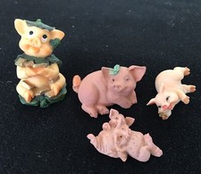 4x Schwein Figuren Glücksschwein Figur Resin Handbemalt Pig Deko Statue Sammlung